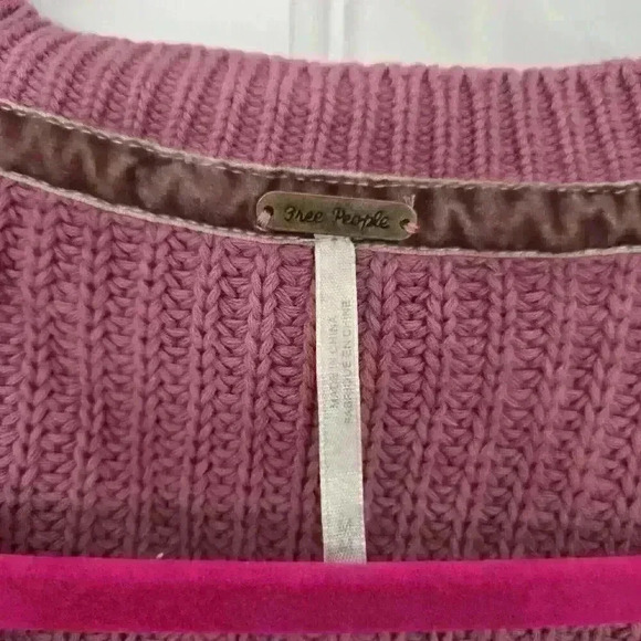 Free People Rose Pink Damsel Bell Sleeve Cotton Vneck Knitted Sweater,Size M - Picture 2 of 6